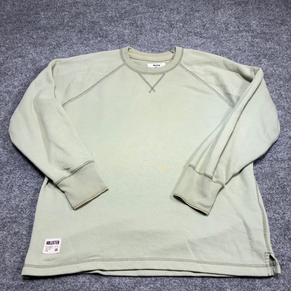 Hollister Oversized Sweatshirt Mens XS Sage Green Raglan Crew Neck - Picture 2 of 10